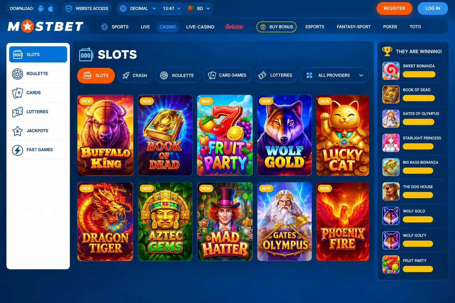 Mostbet official website slot categories and casino games